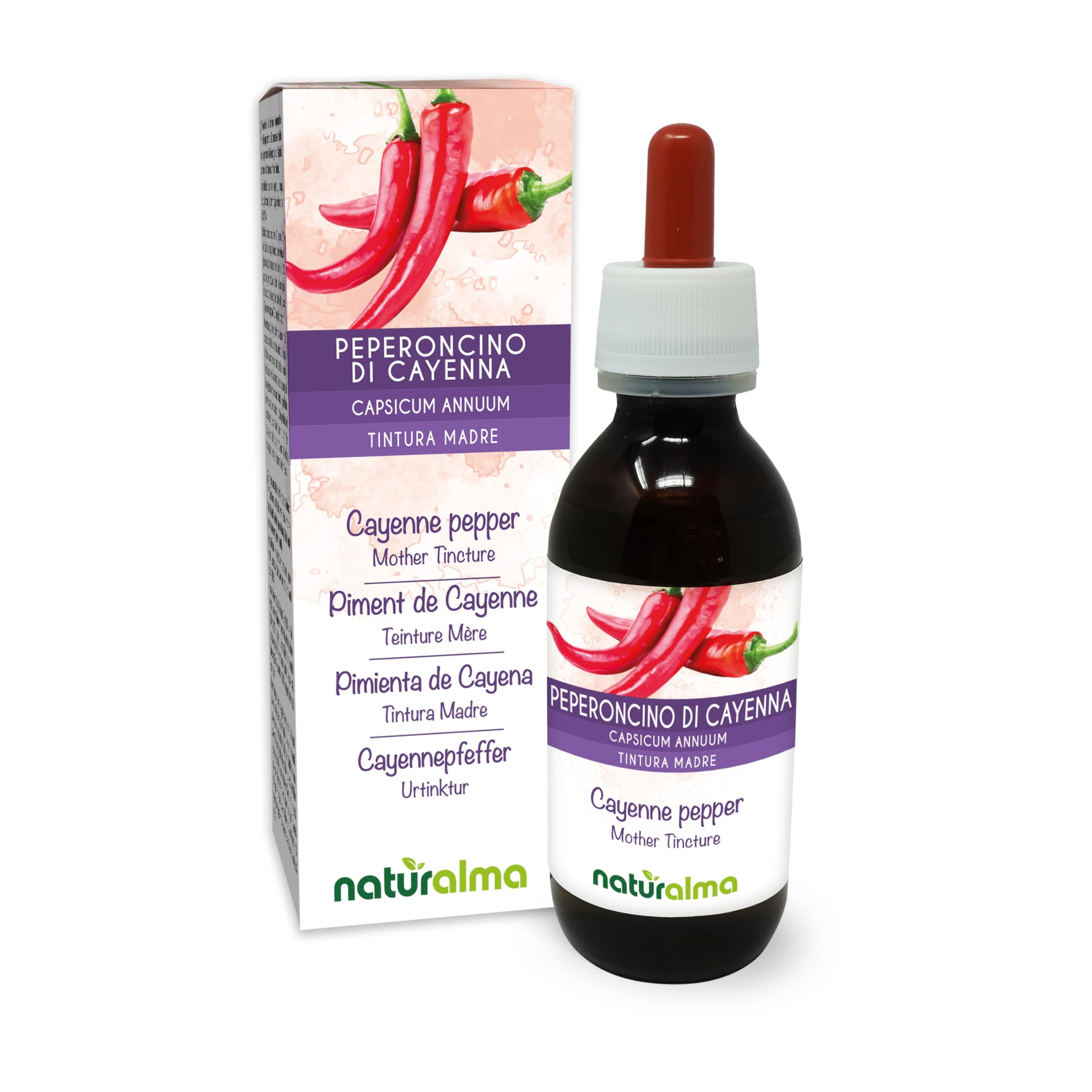 Cayenne Pepper (Capsicum annuum) Fruits Alcohol-Free Mother Tincture Naturalma - Liquid Extract Drops 100 ml - Food Supplement - Vegan