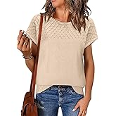 Imily Bela Womens Short Sleeve Sweaters Casual Crewneck Crochet Knit Summer Loose Trendy Pullover Tops