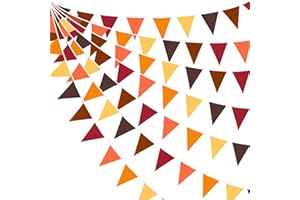PINKBLUME 32Ft Fall Banner Decorations Triangle Flag Fabric Pennant Garland Bunting for Happy Fall Decor Thanksgiving Day Harvest Autumn Wedding Birthday Party Home Outdoor Garden Hanging Decoration (36Pcs)