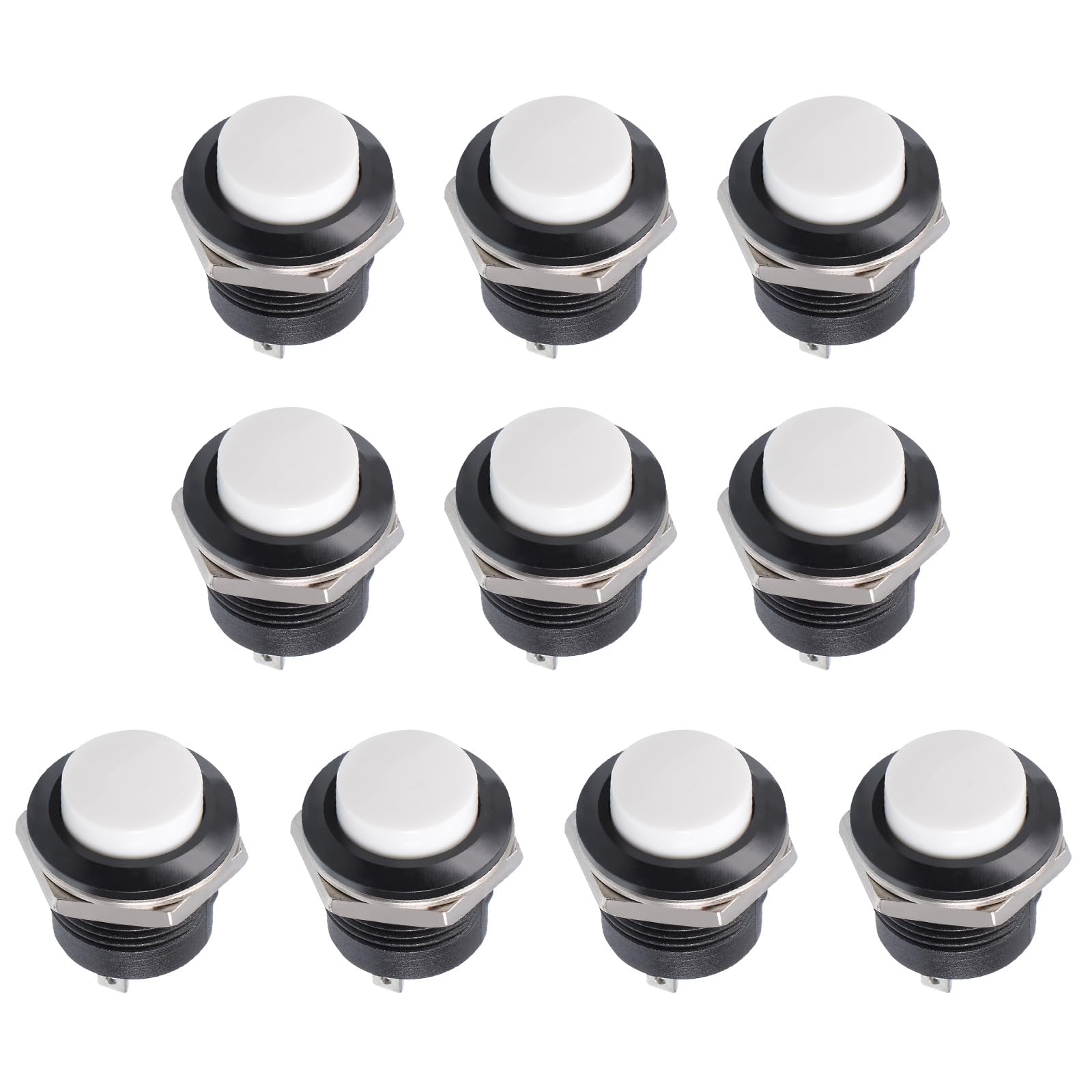 Rebower Push Button Switch SPST 1 NO Momentary Round Button, [for Light DIY Project] White 16mm 10