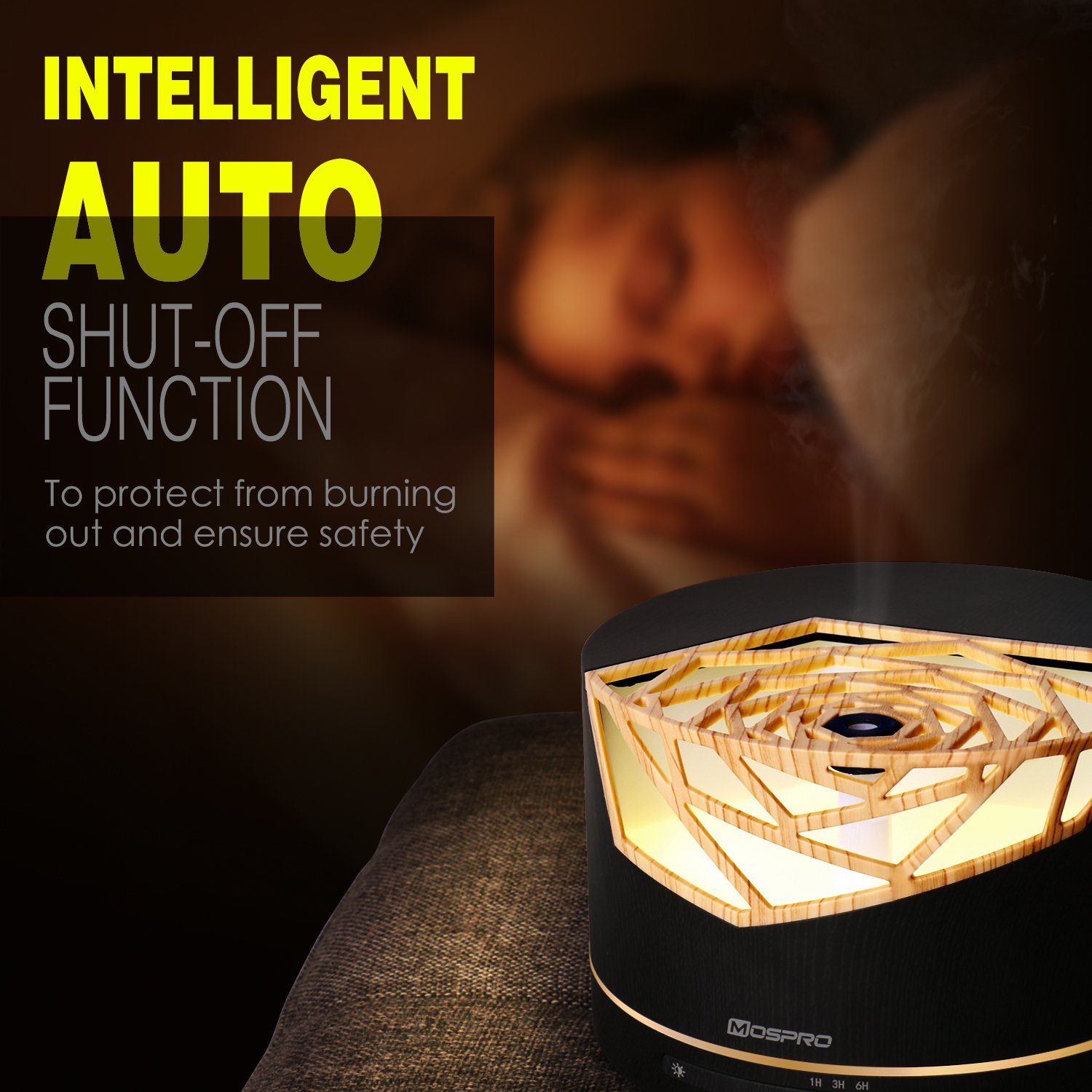 MOSPRO Essential Oil Diffuser, 400ml Aromatherapy Diffuser Ultrasonic Cool Mist Humidifier with Adjustable Mist Mode, Waterless Auto Shut-off for Yoga Spa Home Office Study