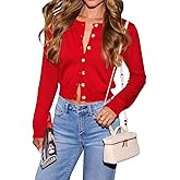 Ezbelle Women's Crop Sweater Long Sleeve Tops Shrugs Flowy Cardigan Sweaters Knit Button Ruffle Shirt Fall Fashion