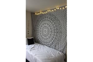 Popular Handicrafts Wall Hanging Tapestry For Bedroom Hippie Mandala Bohemian Hippy Intricate Indian Tapestry 54 x 82 Inches (140cm x 210 cm) Black & White