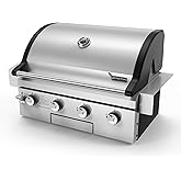Brand-Man Built-In Gas Grill Head, 30-Inch 4-Burner Outdoor Kitchen Grill | Natural Gas Convertible Propane BBQ Island, Heavy Duty Stainless Steel with Cast Iron Grates and Griddle, 40,000BTUs
