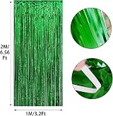 ILLUVA Metallic Tinsel Foil Fringe Curtain Green 3.2Ft x 6.56Ft Photo Booth view 2