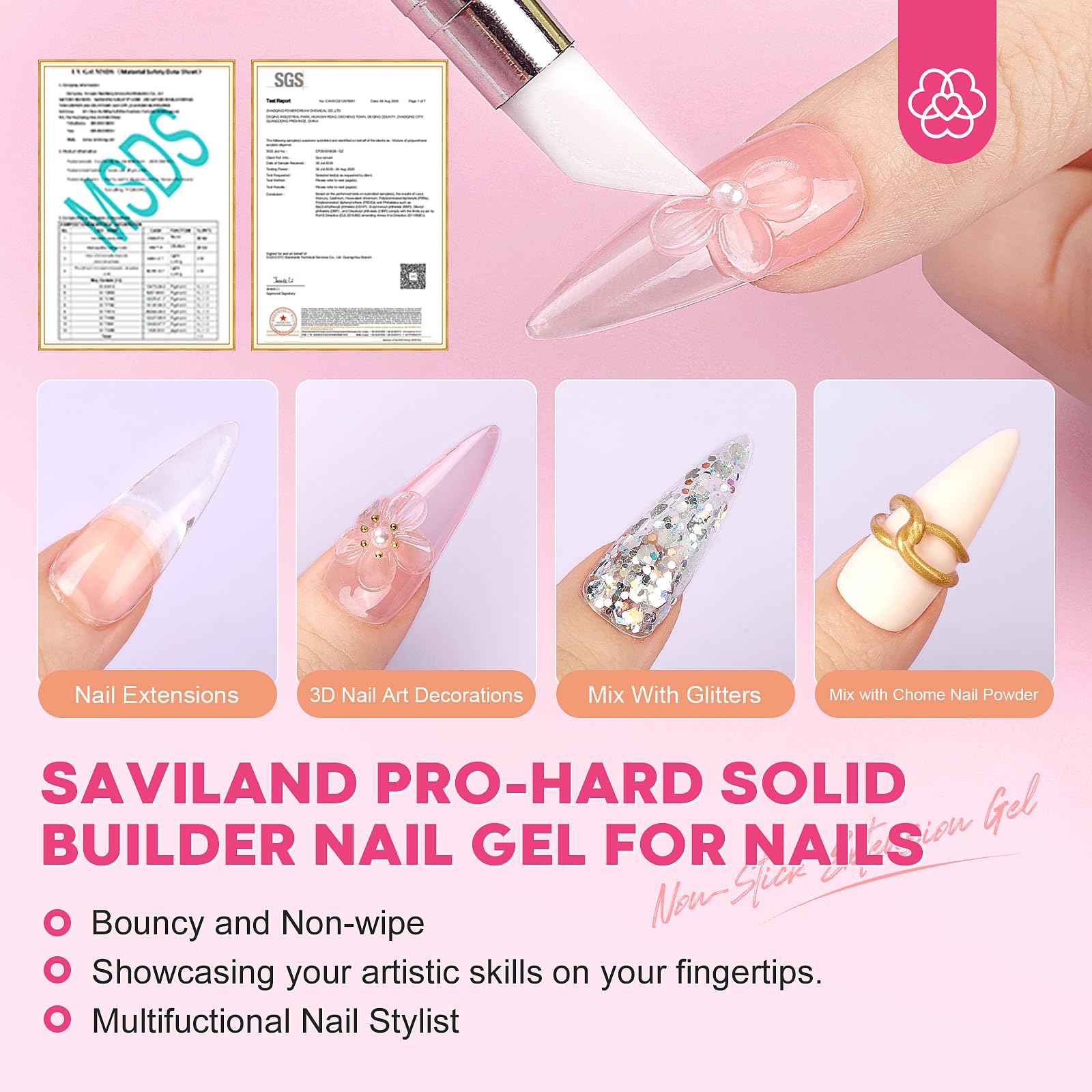 SAVILAND PRO-Hard Solid Builder Nail Gel for Nails: 2024 Ultra-Strength | Non-Sticky | Clear 3D Nail Gel with U V Lamp for 3D Nail Carving Emboss & Fast Extension Professional Use Salon - Image 2