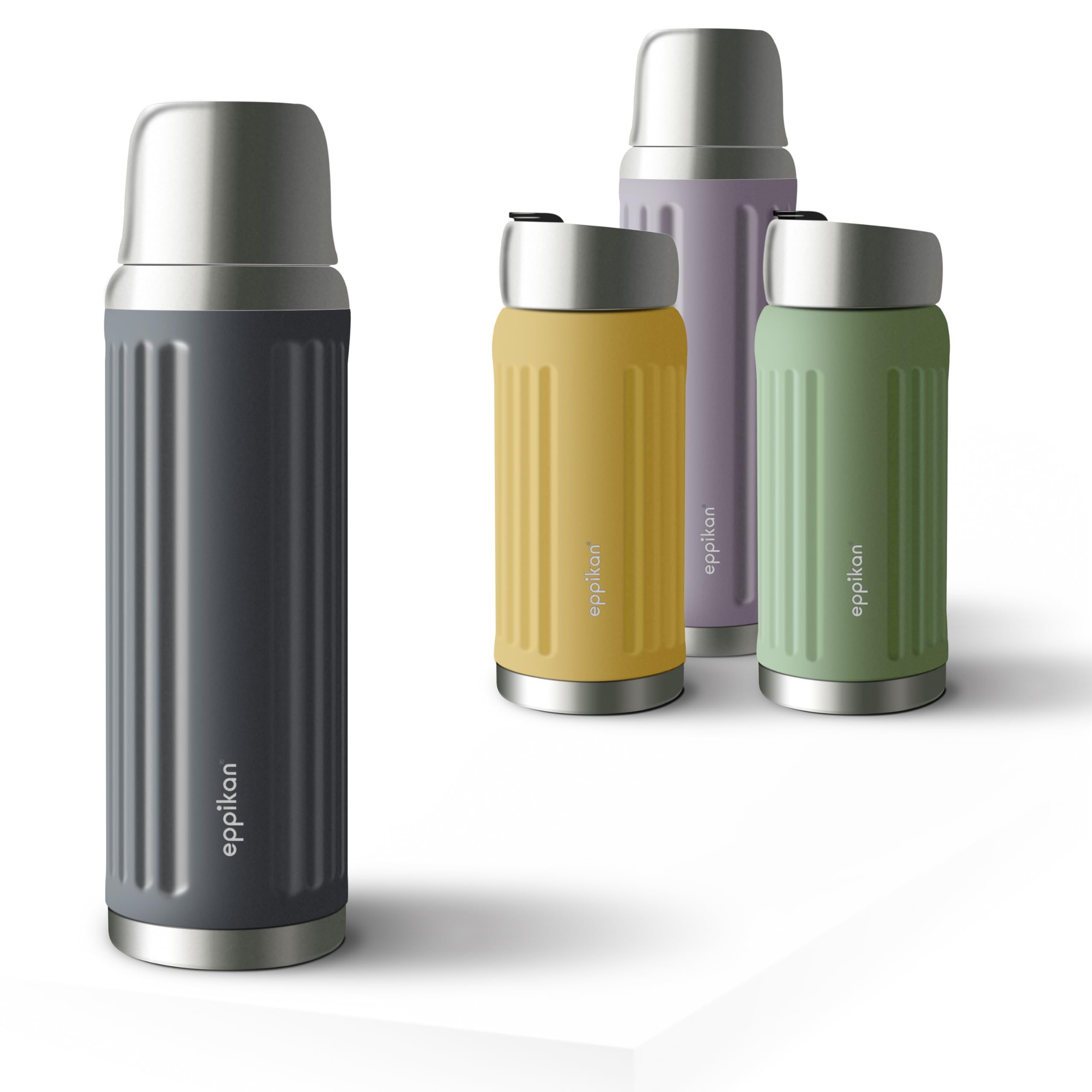 eppikan EppiGrand Stainless Steel Thermos Flask, Thermos Flask, Water Bottle, Insulated Flask, 750 ml, Leak-Proof with Double-Walled Drinking Cup (750 ml, Night Grey)