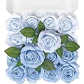 TINGE TIME Blue Artificial Flowers Combo Box Set, 16PCS Fake Rose Silk Flower w/Stem for DIY Wedding Bouquets Centerpieces Baby Shower Party Home Spring Decoration (Light Blue & Deep Blue)