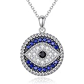YFN Evil Eye Pendant Necklace for Women 925 Sterling Silver Greek Protection Jewelry with Blue Sapphire and Black Cz Amulet Gift