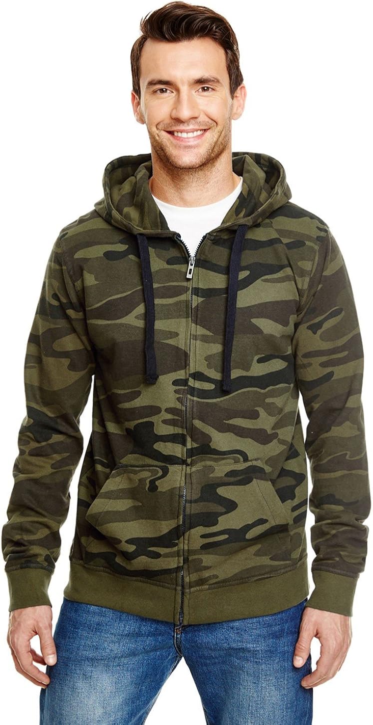 Burnside B8615 - Camo Full-Zip Hooded Sweatshirt: Clothing
