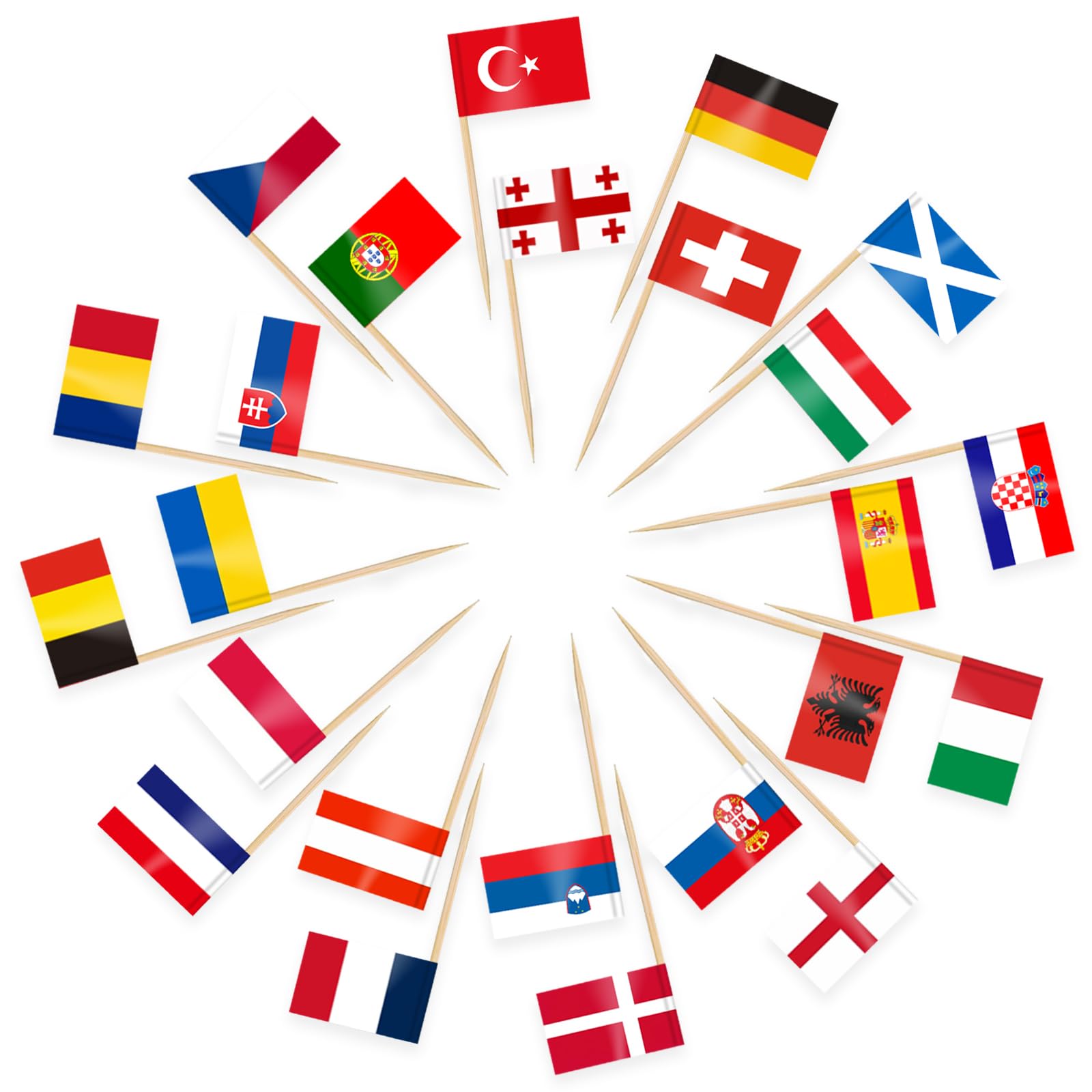 AhfuLife 200pcs European Toothpick Flags Cake Toppers, 24 Europe Countries Cocktail Stick Flags for World Cup Football Sandwich Cupcake Toppers Eurovision Euro Party Supplies