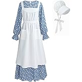 Nuoqi Pioneer Dress Women Prairie Dress with Bonnet Adult Long Colonial Costume