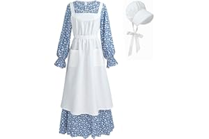 Nuoqi Pioneer Dress Women Prairie Dress with Bonnet Adult Long Colonial Costume