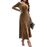 UUXQOYGR Women Velvet Maxi Dress Long Sleeve