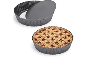 2 Pack Nonstick Tart Pan, Carbon Steel Deep-Dish Quiche Pan Pie Pan with Removable Loose Bottom, 24cm