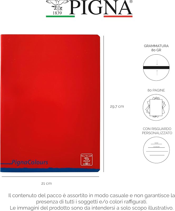 , Maxi Cores, A4 21x29,7 cm, 80 g/m², Capa de cartão revestido de um lado, Folhas de grelha com margens para elementar, Cores variadas, 10
