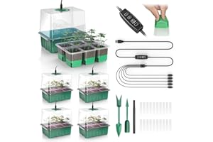 YJXFON 30 XL Cells Reusable Seed Starter Tray with Grow Light, 5 Pack Seed Starter Kit for Greenhouse Propagator Station Planting Growing (Green)