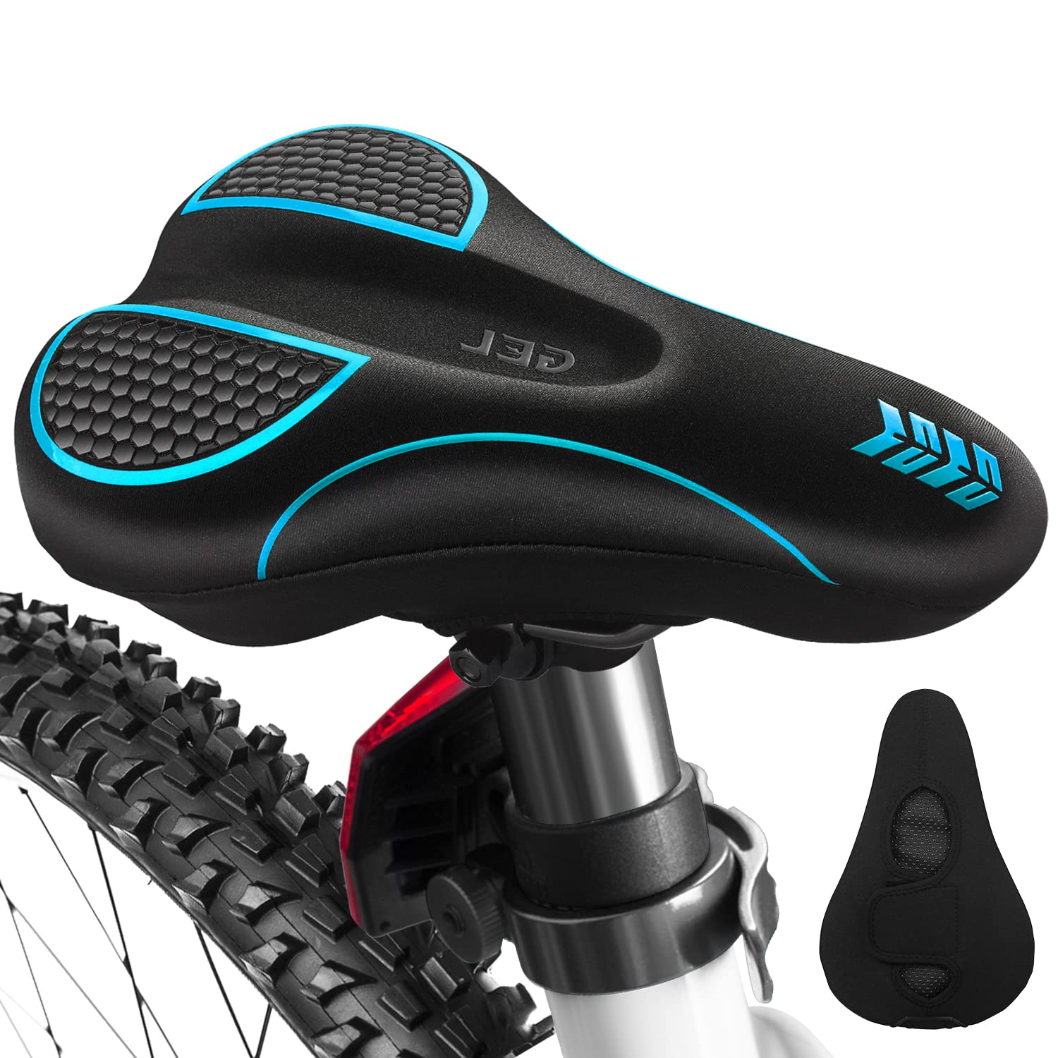 Gel Bike Seat Cover Padded for Women&Men, MSDADA Soft Exercise Bike Seat Cushion, Non-Slip Waterproof Gel Bicycle Seat Cover for Bike, Velcro Bike Saddle Cushion for Outdoor Indoor Cycling(Blue)