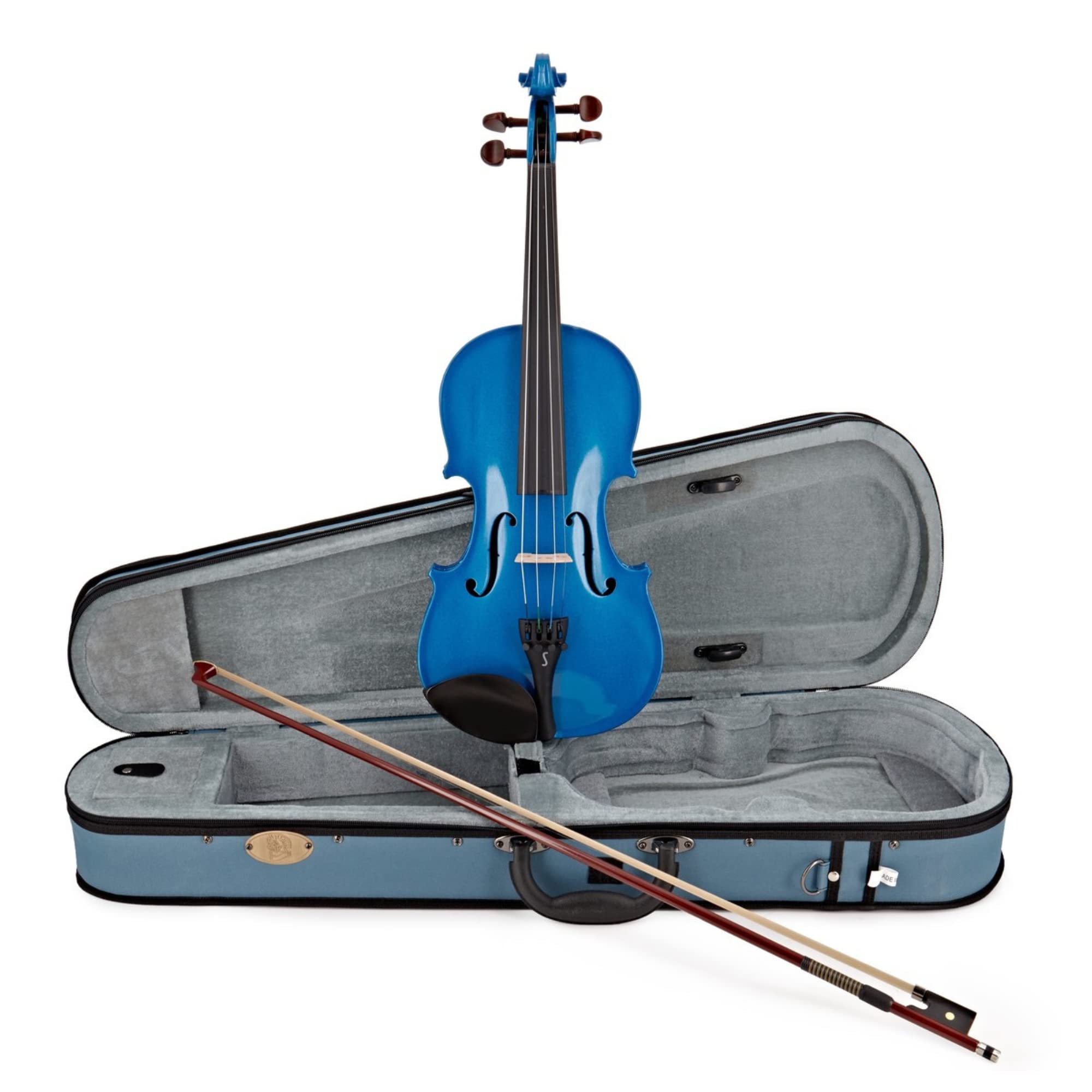 Stentor Harlequin Violin Outfit 1/4 Size, Violin for Intermediates with P&H Fibreglass Bow, Lightweight Case, Colourful String Instrument 1401FBU, Marine Blue