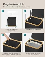 SONGMICS 90L Laundry Basket with Lid Large Collapsible 42x32x70.5 cm Ink Black view 8