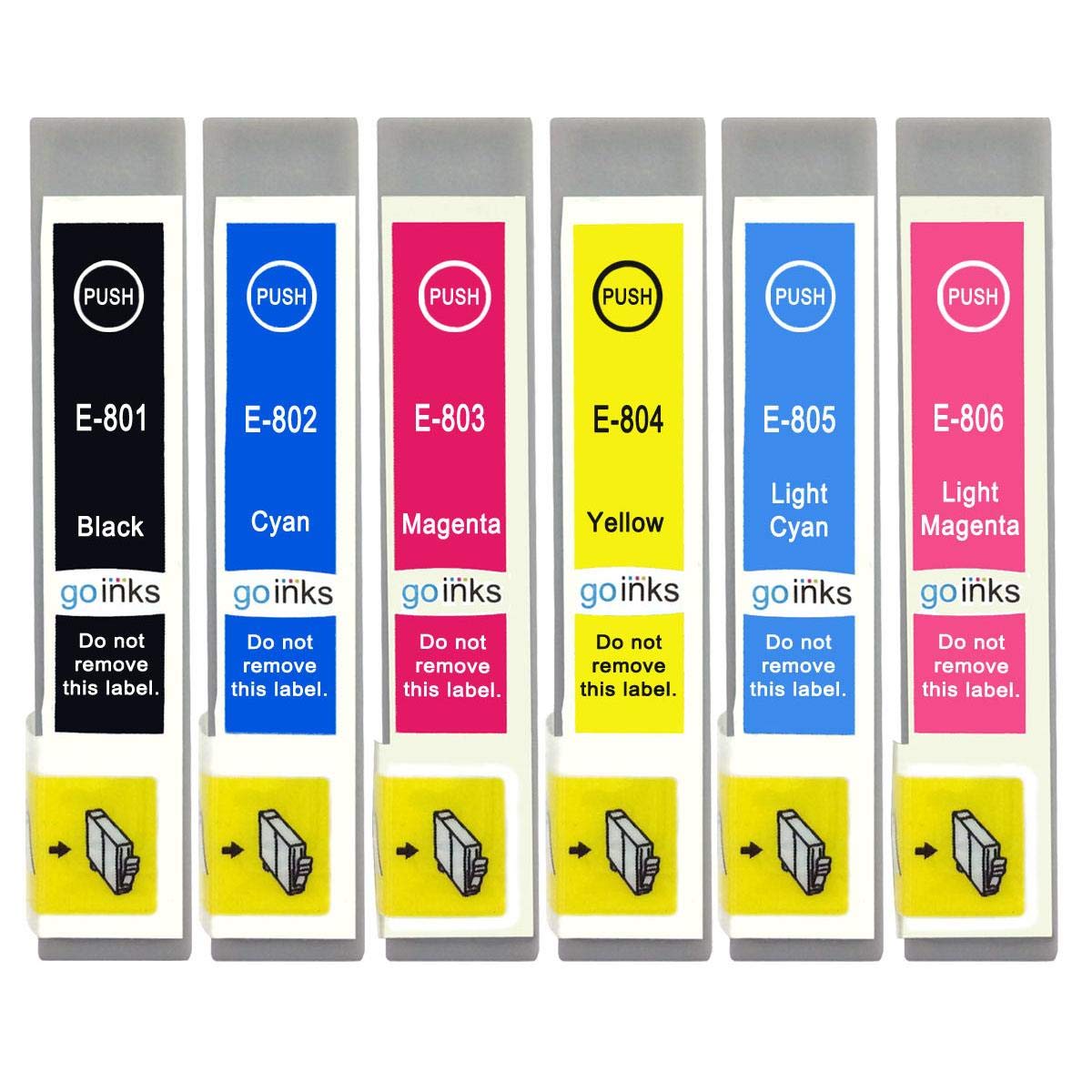 Go Inks 1 Set of 6 Ink Cartridges to replace Epson T0807 Compatible/non-OEM for Epson Stylus Photo Printers (6 Inks),Black/Cyan/Magenta/Yellow/Light Cyan/Light Magenta