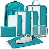 Gonex 8 Set Compression Packing Cubes, Expandable Mesh Organizer for Travel Accessories, Essentials With Toiletry, Laundry, Shoe, Cable Bags for Suitcases, Blue