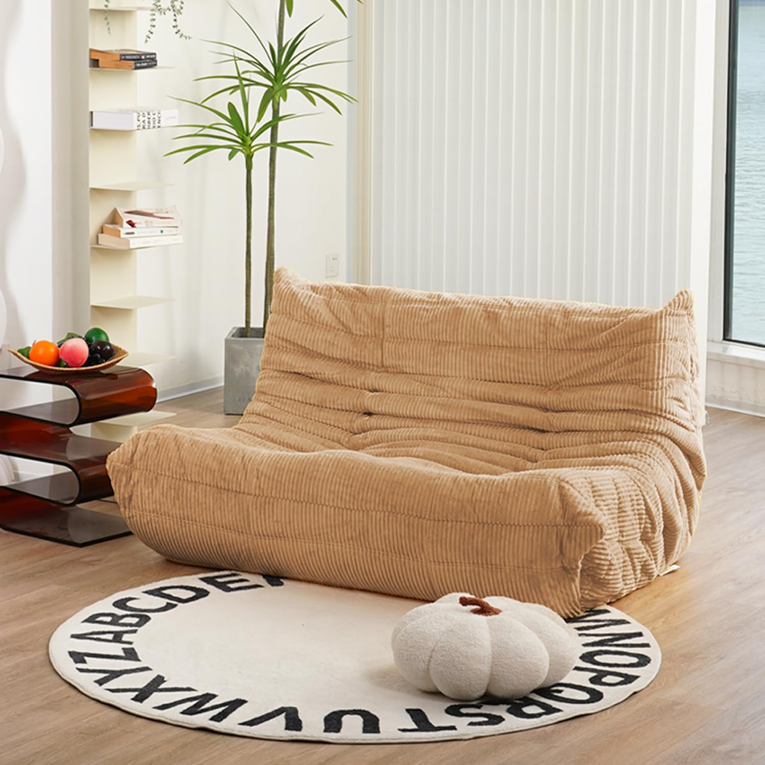 Photo 1 of **SEE COMMENTS/PHOTOS** VERY DIRTY*** N&V Fireside Loveseat, Mid Century Armless Twin Size Floor Sofa, Soft Premium Corduroy Floor Lounge Chair, Foam Sofa Accent Chair for Living Room Bedroom and Office (Beige)