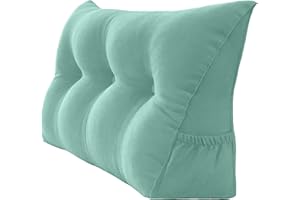 Peachwell Triangular Reading Bed Rest Pillow Large Bolster Cushion Headboard Backrest Wedge Pillow with Removable Cover and Two Large Side Pockets (Turquoise, Twin: 39 x 8 x 20 inches)
