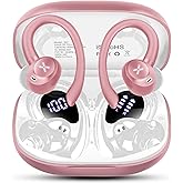 Wireless Earbuds, Sports Bluetooth 5.4 Headphones, Bass Sound 50Hrs Playtime Ear buds with Noise Cancelling Mic, Fast Charging Digital Display IPX7 Waterproof Earphones for Workout/Sports (Rose Gold)