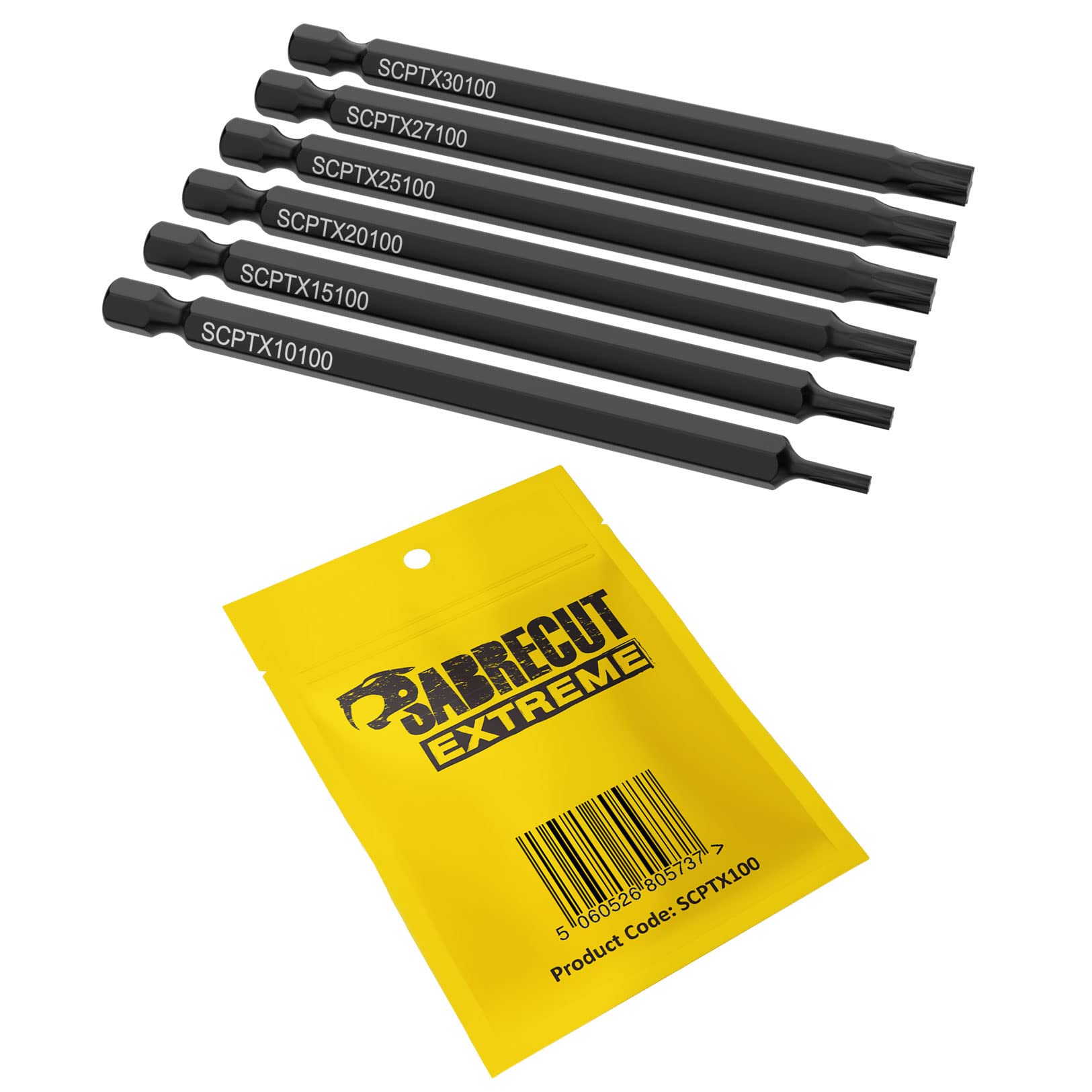 6 x SabreCut SCPTX100 Torx Screwdriver Bits T10 T15 T20 T25 T27 T30 x 100mm (Length)