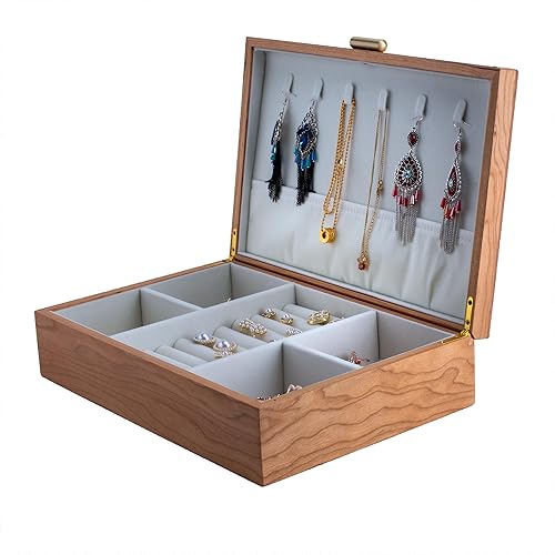 IRIVER BLANK Cherry Wood Jewelry Box Organizer Holder for Women,2
