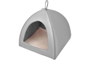 PISPETS Cat Cave House Pets Tent with Non-Deformable Elastic Fiber Frame and Removable Cushion for Your Feline Friends (Grey)