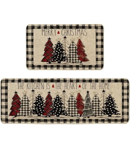 Lot De 2 Tapis De Cuisine Et Tapis De Sol Joyeux Noël, 40 X 60 Cm Lot De 2 Tapis De Cuisine Et Tapis De Sol Joyeux Noël, 40 X 60 Cm