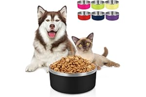 LIHONG Dog Bowls,Stainless Steel Dog Bowls for Large Dogs,Dog Food Water Bowls with Non Slip Rubber Bottom,Pet Feeding Bowl,Double Wall Insulated,Rustproof(64oz,L,Black)