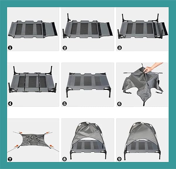 OUTDOOR XLARGE ELEVATED DOG BED WITH CANOPY- DURABLE OXFORD FABRIC CHEW PROOF WATERPROOF RAISED PORTABLE CAMPING DOG BEDS COTS WITH REMOVABLE COVER SHADE