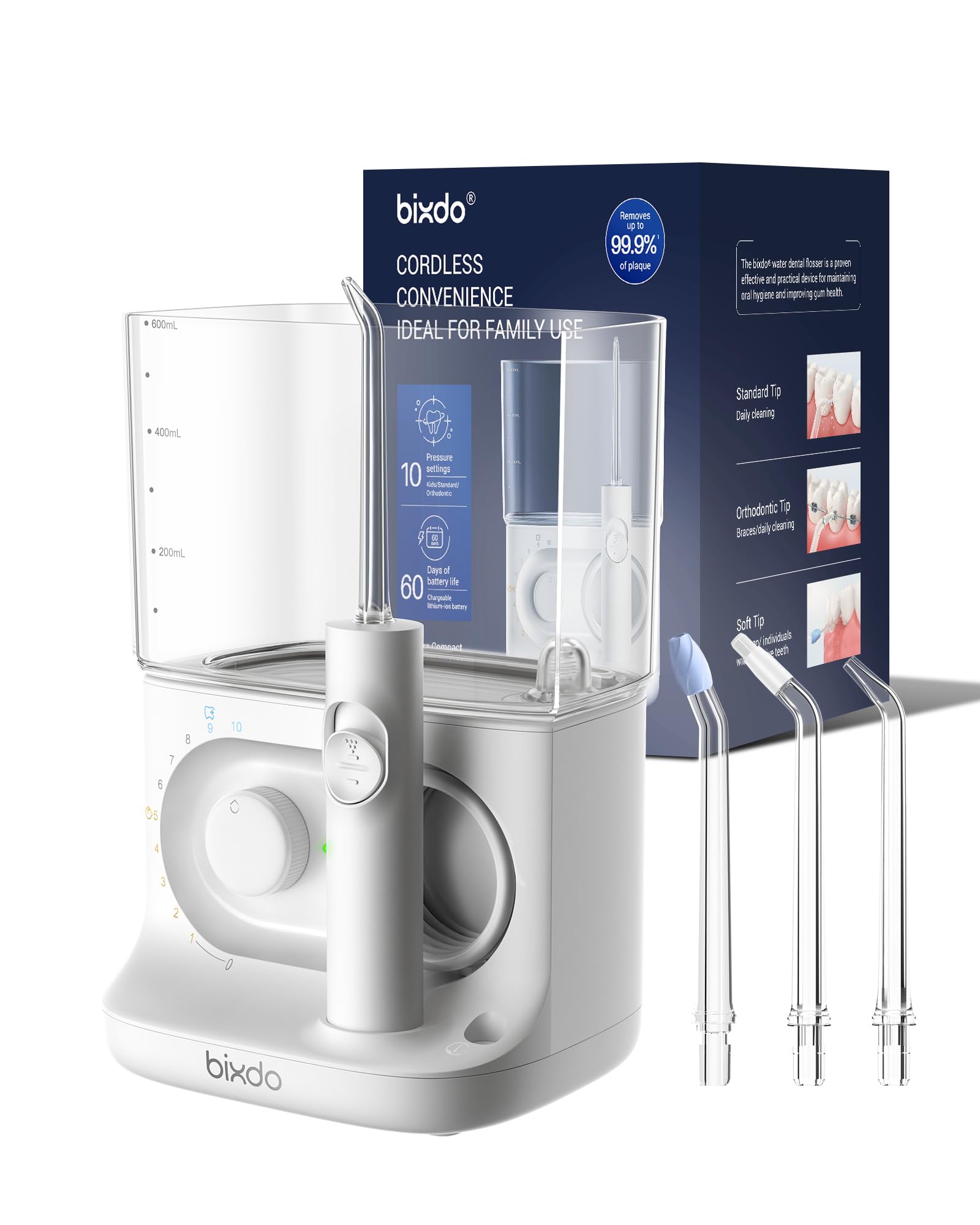 Photo 1 of bixdo Countertop Rechargeable Water Flosser Cordless, 22OZ Large Tank & 10 Modes for Family, Braces & Gum Care, IPX7 Waterproof Dental Irrigator, Home and Travel