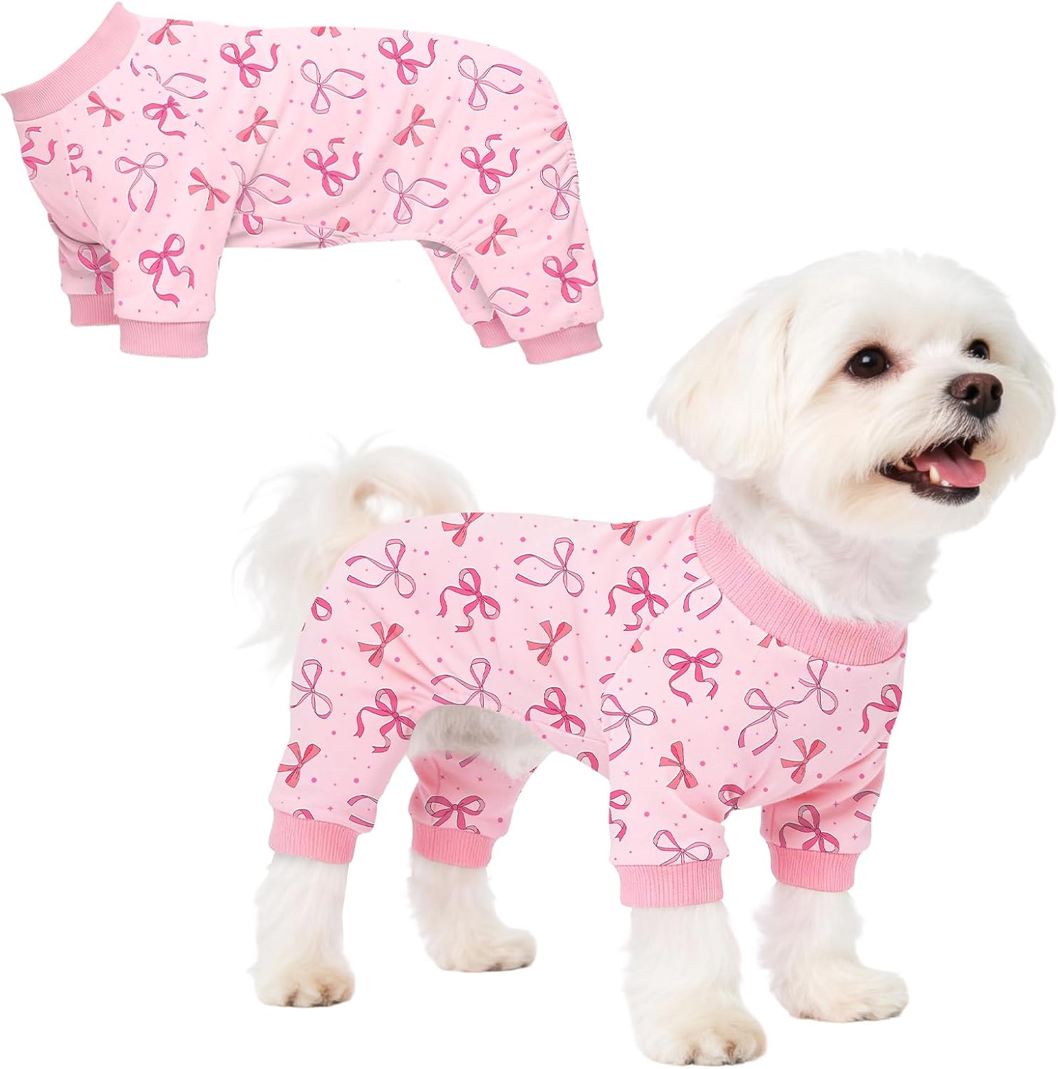 Dog Pajamas for Small Medium Dogs Recovery Suit Dog Pjs Dog Onesie Cute Soft Breathable Puppy Pajamas Pet Spring Summer Stretchy Pjs for Boy Girl - Pink Bows