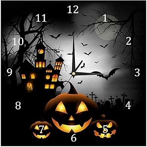 AISSO Wall Clocks Spooky Halloween Pumpkins Cemetery Battery Operated Number Clock for Bedroom Living Kitchen Office Home Decor Silent & Non-Ticking