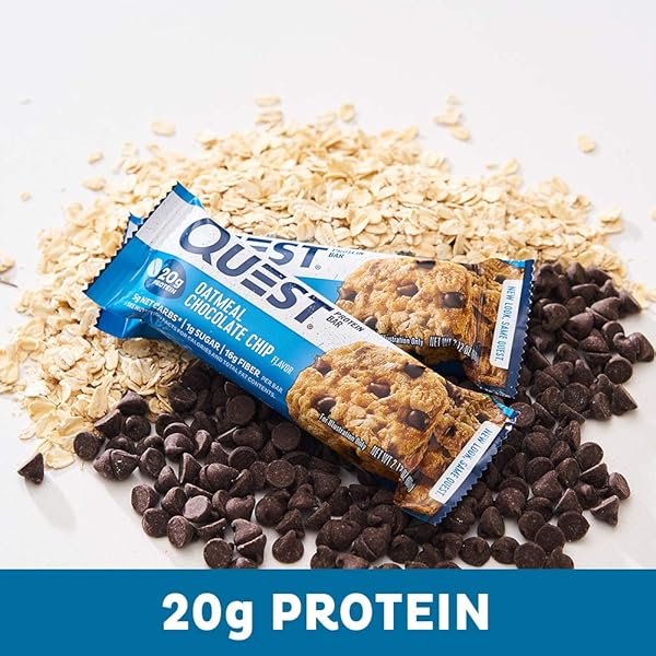 QUEST NUTRITION OATMEAL CHOCOLATE CHIP PROTEIN BARS, 20G PROTEIN, 1G SUGAR, 5G NET CARB, GLUTEN FREE, KETO FRIENDLY, 12 COUNT