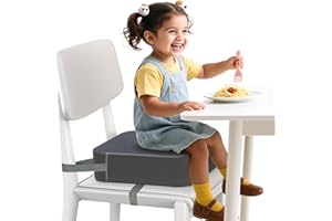 OPZAVYA Booster Seat for Kitchen Chair – Toddler Booster Seats for Dining Table with 2 Secure Buckle Straps, PU Leather Booster Cushion Foam Chair for Baby Kids, Portable & Easy to Clean (Dark Grey)