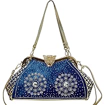 トートバッグ KARA Light-Blue Rhinestones Handbag iPinee Bling Rhinestone Handbags for Women Woven Clutch