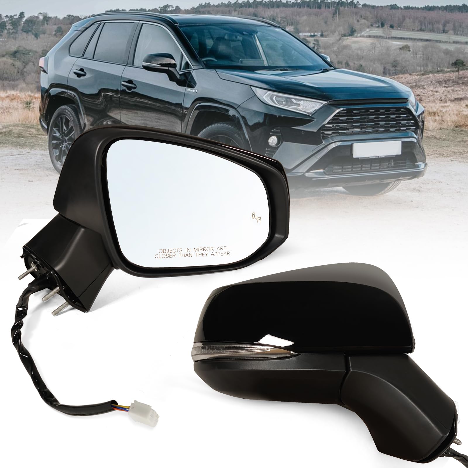 Photo 1 of Lqito Right Passenger Side Mirror Fits 2019-2025 Toyota Rav4 with Power Heated Turn Signal and Blind Spot Match Midnight Black Metallic Replace 879100R271(8 Pins)