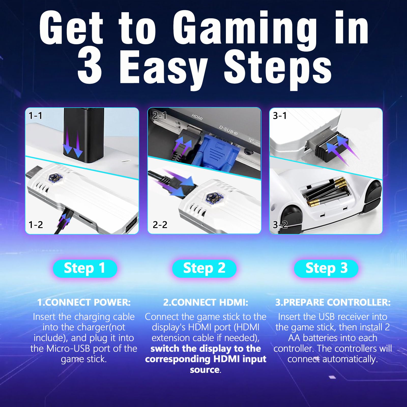 Upgrade Retro Game Stick Pro, Wireless Retro Gaming Console with 40000+ Games, Built-in 38 Game Emulators, Plug and Play Video Games for TV, 4K, Retro Game Console with Dual 2.4G Controllers (64G)