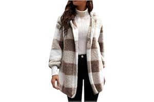 JIEMUXIU Womens Fuzzy Fleece Jacket Plaid Fuzzy Sherpa Thermal Coat Casual Fall Winter Warm Outwear Clothes