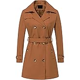 Chrisuno Women's Double Breasted Trench Coats Mid-Length Belted Overcoat Long Dress Jacket with Detachable Hood
