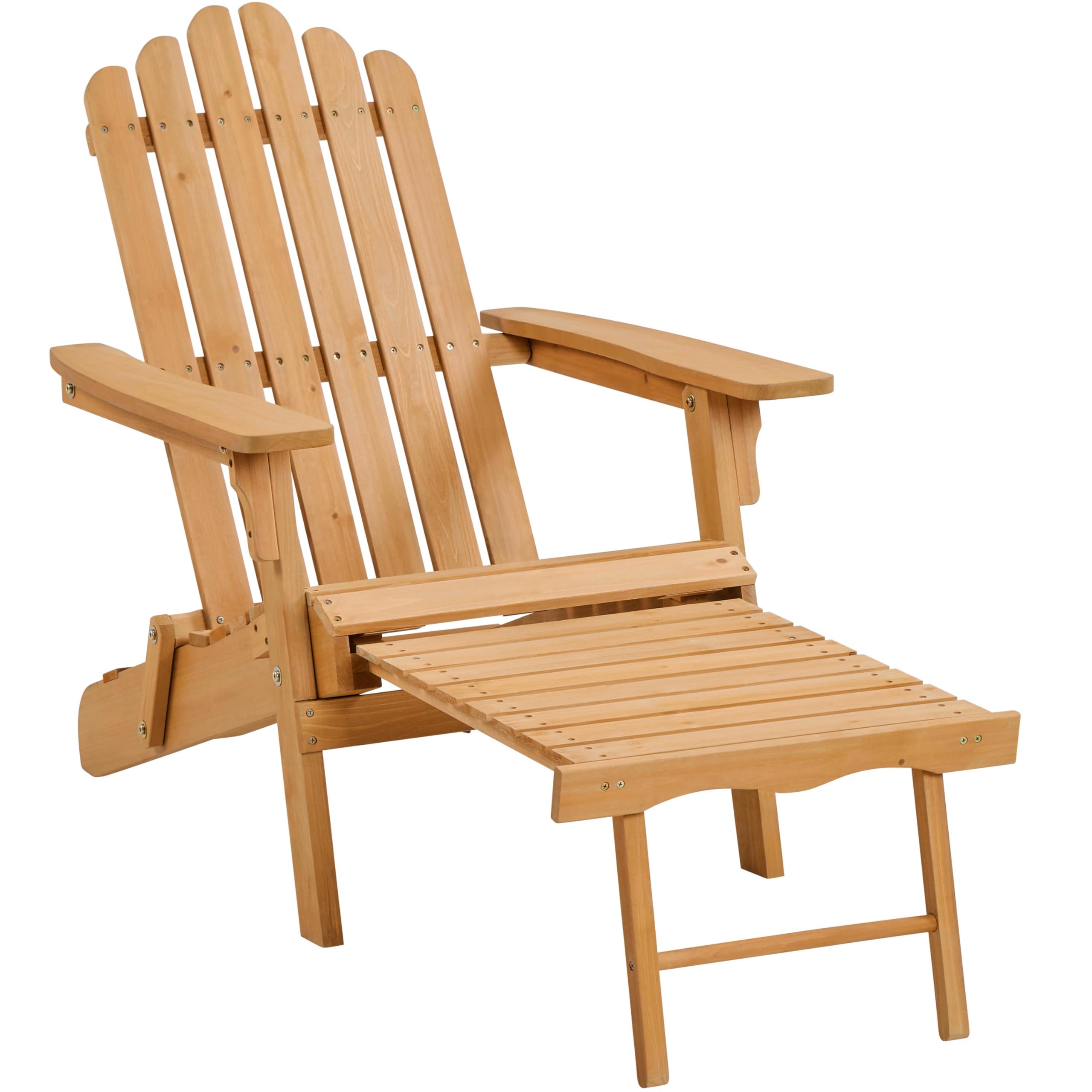 Photo 1 of Yaheetech Folding Adirondack Chair with Retractable Ottoman Weight Capacity 300lb Solid Wood Garden Chair, Fire Pit Lounge Chairs Weather Resistant Furniture for Garden/Yard/Patio/Lawn, Brown