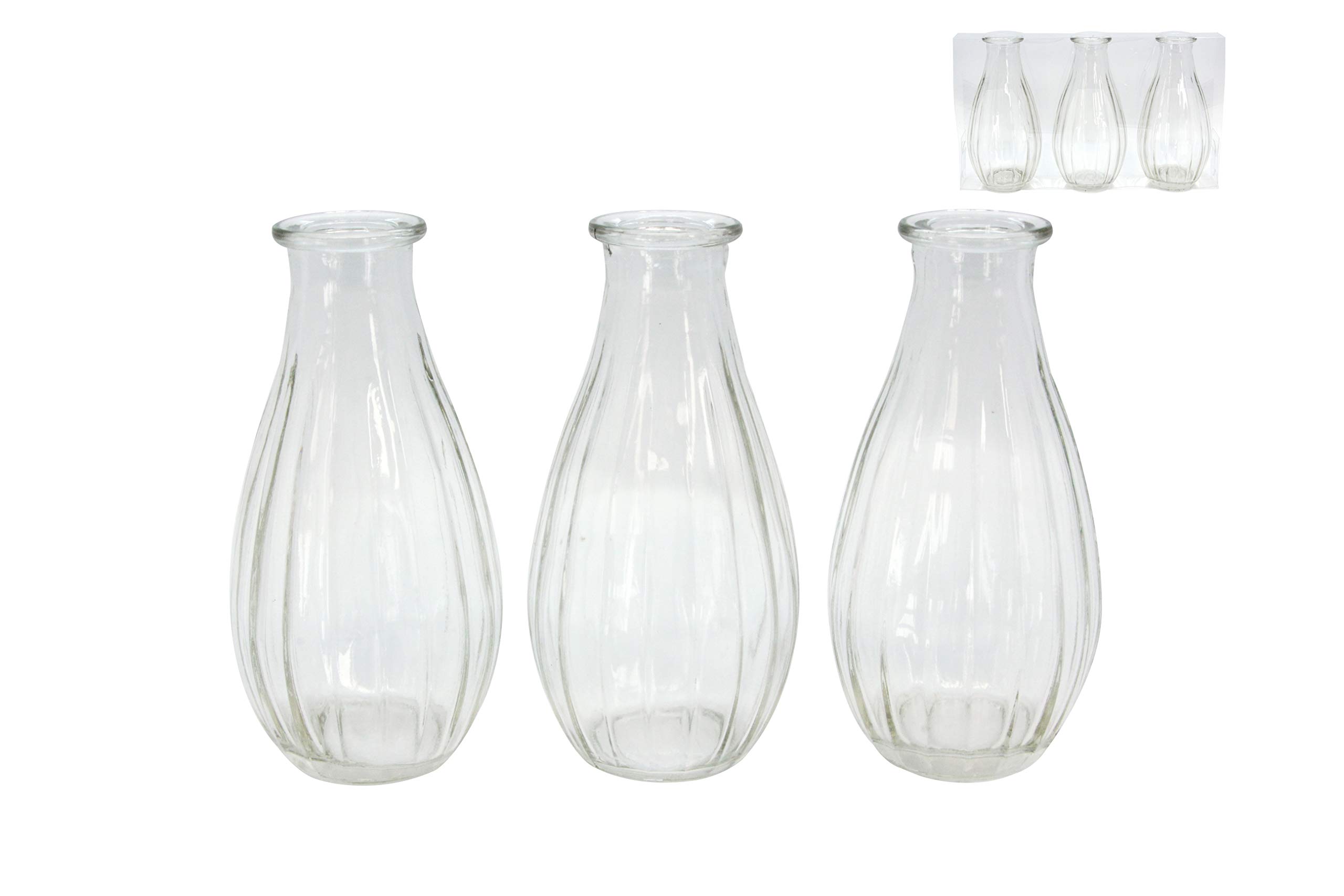 Gisela Graham Clear Ribbed Glass Stem Vase 3-Pieces, Small,38221