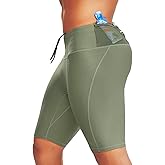 MIZOK Mens Running Half Tight Compression Short Gym Workout Bike Shorts with Built-in Phone Pockets Army Green M