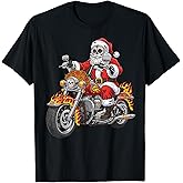 Santa Claus Riding Christmas Motorcycle Lights Funny Design T-Shirt