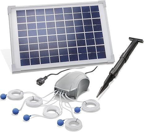 Aérateur écologique Avec Batterie Aérateur Solaire Pour Bassin FLOWood - 2.5 W - Batterie 2200 MAh - Débit 54 L/H - Avec Pierre à Bulles Aérateur Bassin Solaire Flowood